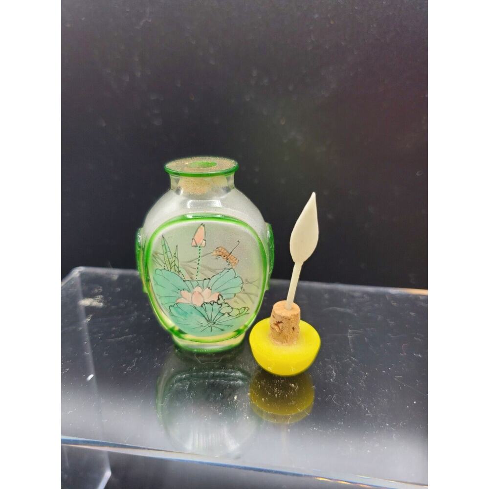 Antique Hand Painted Chinese Glass 3" Snuff Bottle - Scenery Flowers Tree Man - Picture 6 of 7